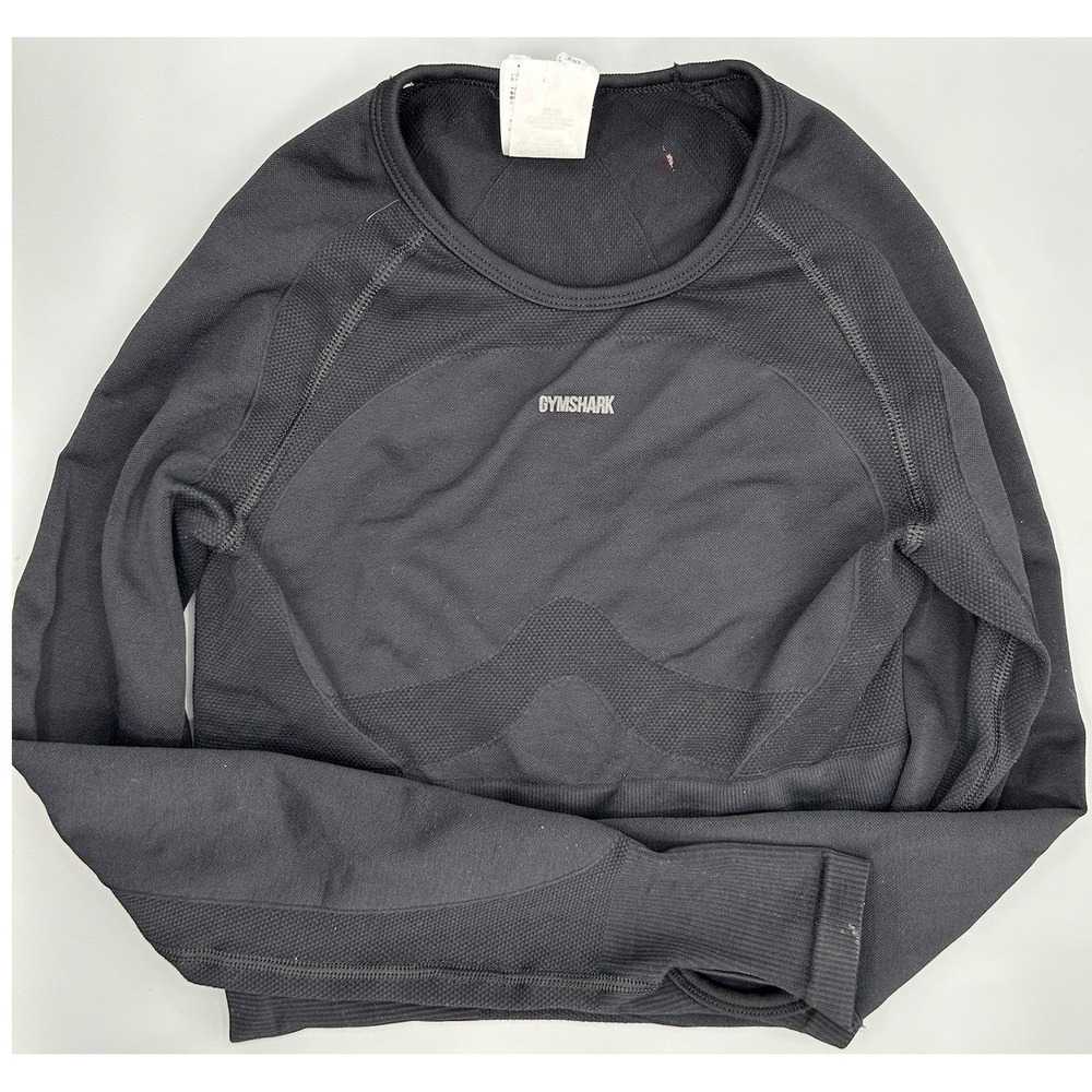 Gymshark Long Sleeve‎ Crop Top Black Seamless Cutout Women's Size S Thumbholes